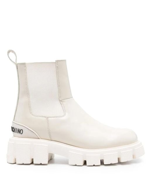Love Moschino Natural Logo-Lettering Ankle Boots