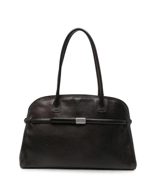 Orciani Black Large Aura Soft Logo-Plaque Leather Tote Bag