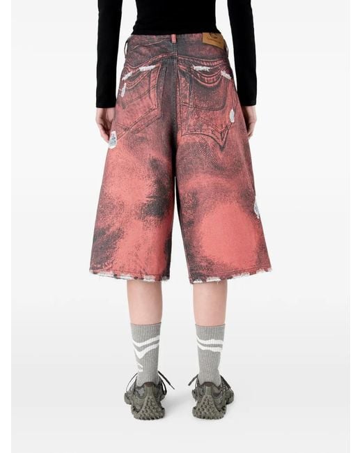 CAMPERLAB Red Distressed Denim Shorts