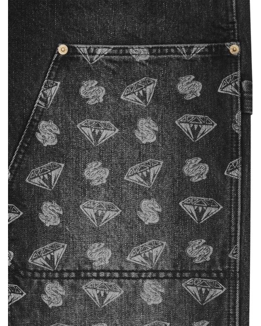 BBCICECREAM Gray Diamonds & Dollars Logo-Print Carpenter Jeans for men