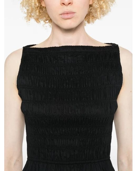 Doen Black Shirred Sleeveless Midi Dress