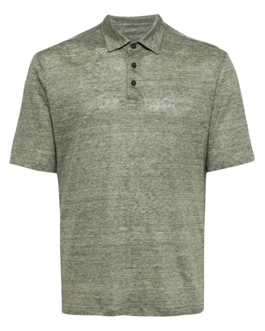 Zegna Green Short-sleeve Linen Polo Shirt for men