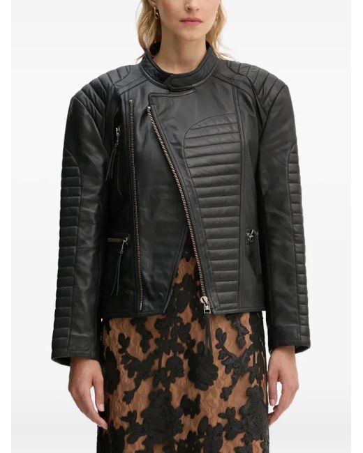 Munthe Black Quilted Panelled Leather Jacket