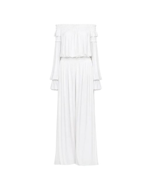 Norma Kamali White Ruffled Peasant Trousers
