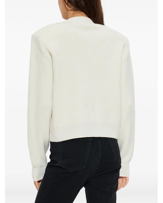 Balmain White Shoulder-Pad Button-Up Wool Cardigan