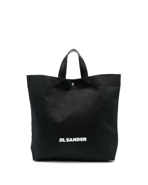 Jil Sander Black Logo-Print Canvas Tote Bag for men
