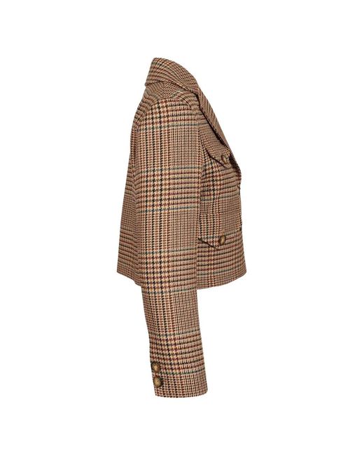 Etro Brown Houndstooth-Pattern Cropped Blazer