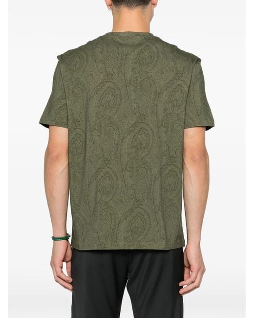 Etro Green Paisley-Patterned T-Shirt for men