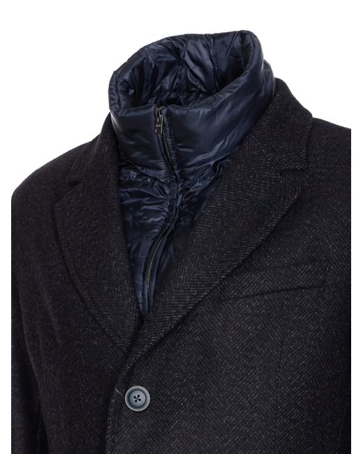 Herno Blue Herringbone Single-Breasted Coat for men