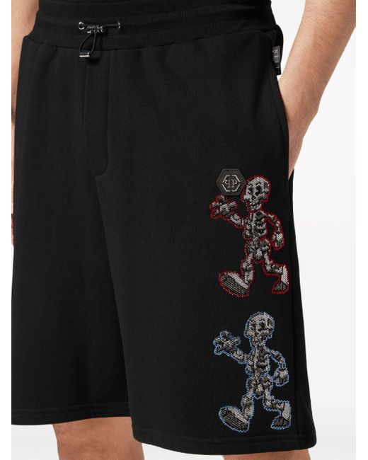 Pantalones cortos de chándal Skeleton Philipp Plein de hombre de color Black