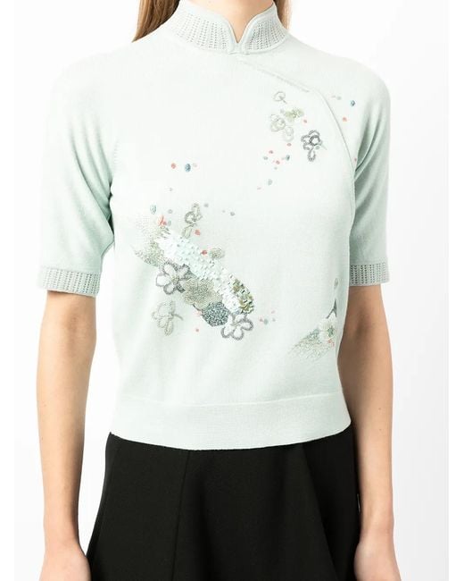 Shiatzy Chen White Mandarin Collar Top