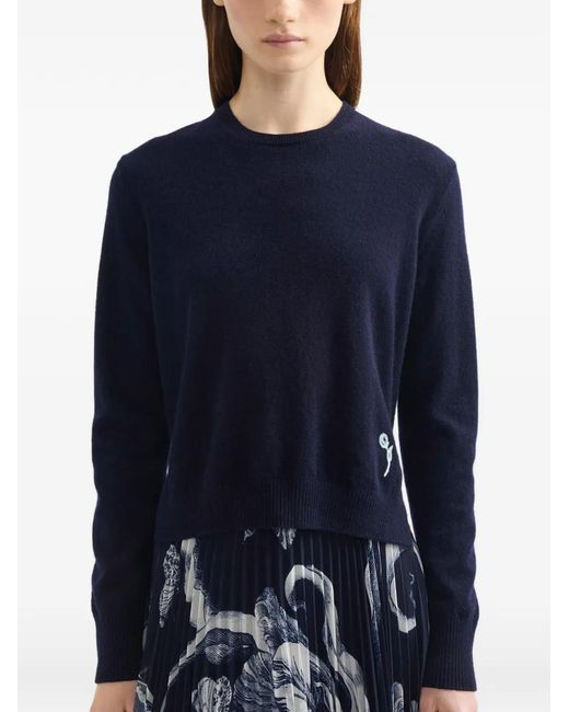 Erdem Blue Embroidered Crew-Neck Sweater