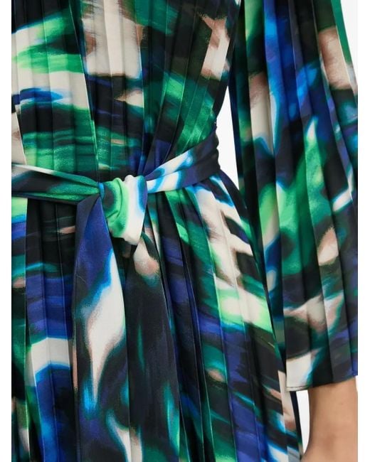 DKNY Blue Pleated Abstract-Print Mini Dress