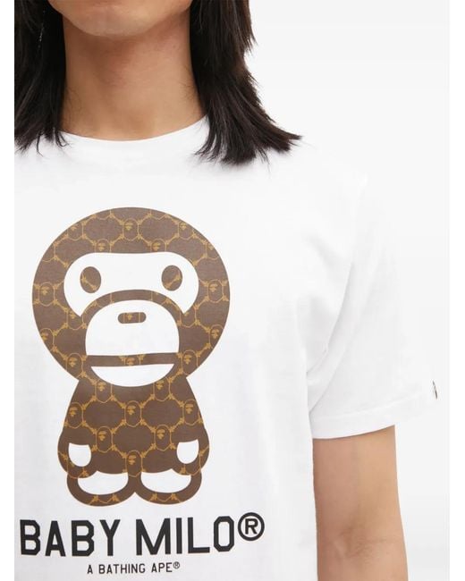 A Bathing Ape White T-Shirt À Imprimé College Monogrambaby Milo for men