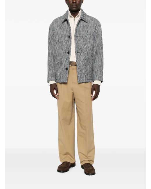 Sandro Gray Button-Up Wing-Collar Jacket for men