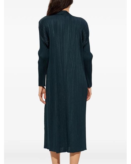 Pleats Please Issey Miyake Blue Pleated Long-Sleeve Coat