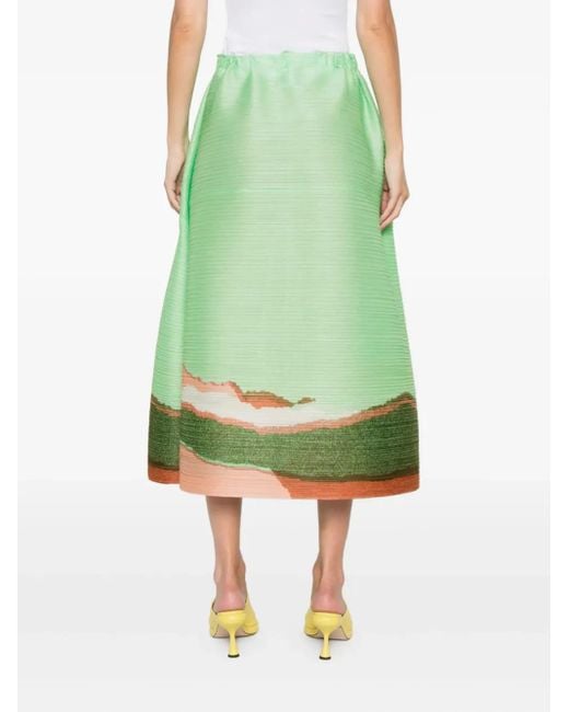Pleats Please Issey Miyake Midi-Rok Met Print in het Green