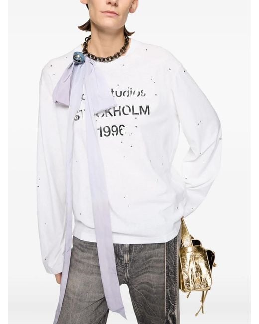 Acne Studios レディース ホワイト ロゴ ロングTシャツ 【公式通販】