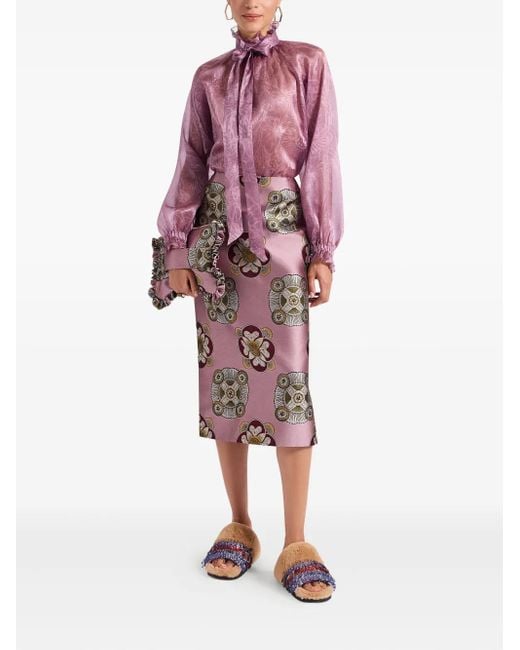 LaDoubleJ Gray Floral-Print Pencil Skirt