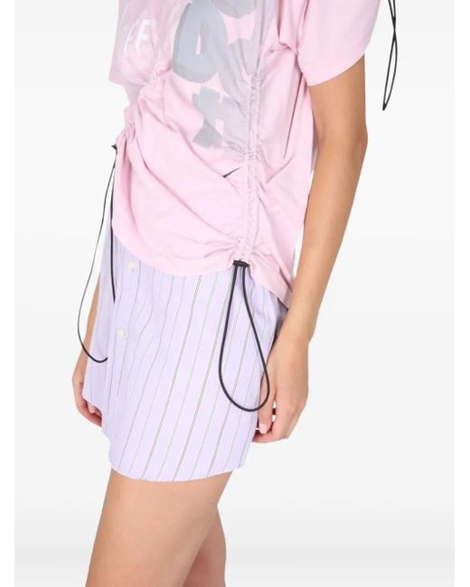 1/OFF Pink Drawstring Striped Dress