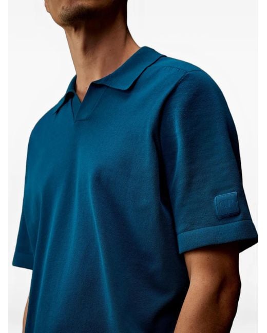 C P Company Blue Metropolis Series Logo-Patch Polo Sweater for men