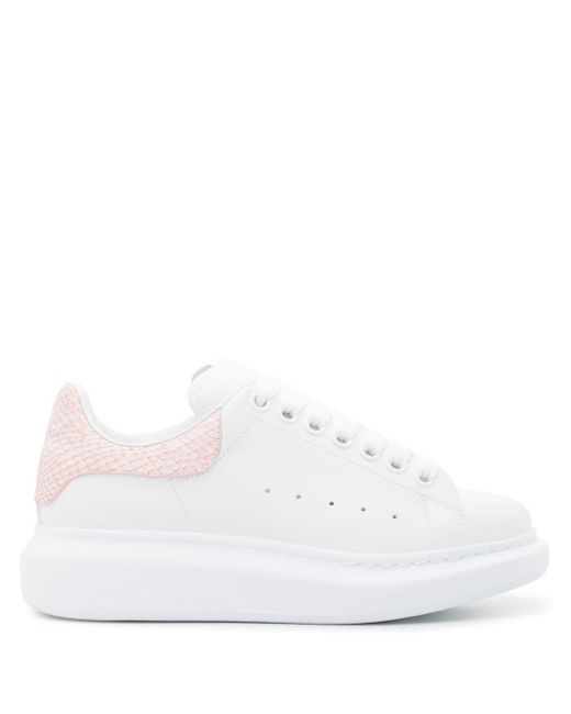 Alexander McQueen White Oversized Sneakers With Powder Pink Python Spoiler