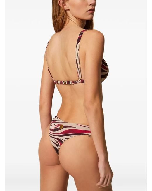 Twinset Pink Underwired Bikini Top With Lurex And Print