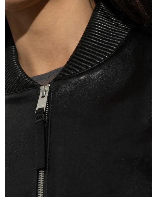 Arma Black Hannan Ribbed-Trim Leather Bomber Jacket