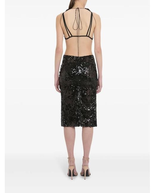 Victoria Beckham Black Sequin-Embellished Pencil Midi Skirt