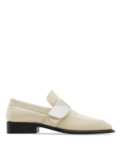 Burberry White Shield Leather Loafers