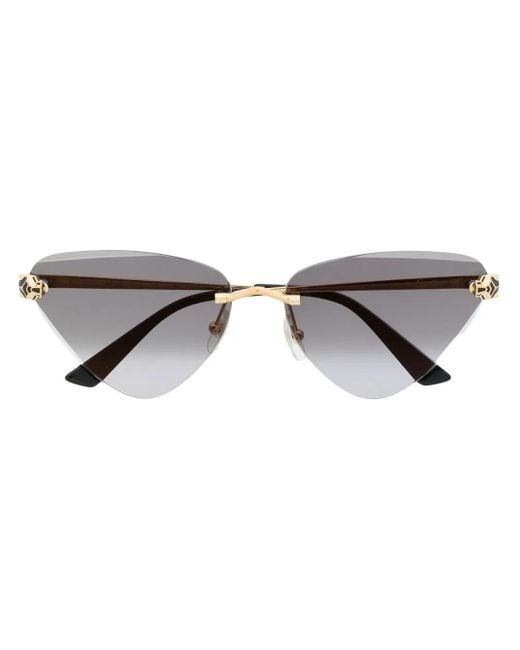 Cartier Brown Panther-Plaque Cat-Eye Sunglasses