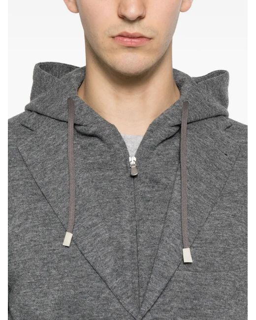 Eleventy Gray Hooded Single-Breasted Jacket for men
