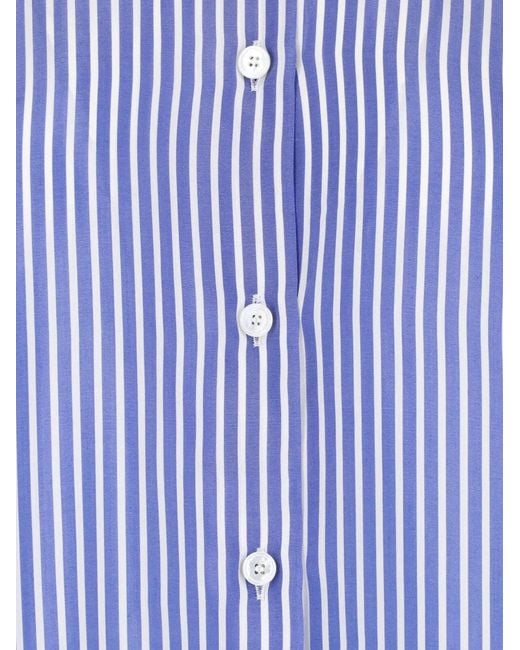 Kiton Blue Striped Embroidered-Logo Shirt
