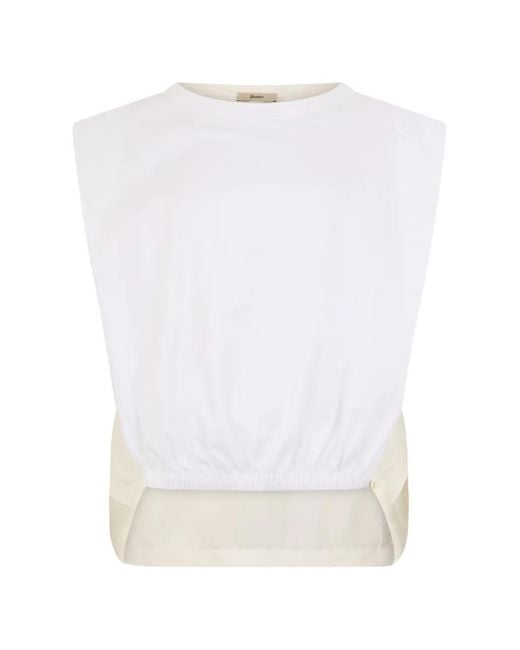 Top A Paneles Con Cuello Redondo Herno de color White