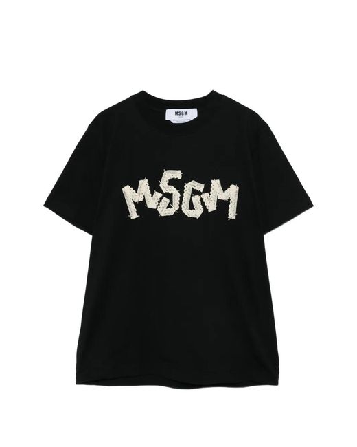 MSGM Black Lace Logo T-Shirt