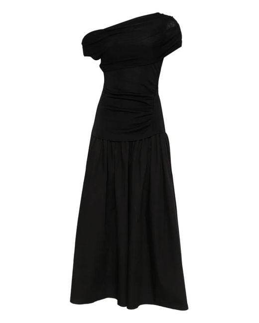 Self-Portrait Black Draped Midi Dress