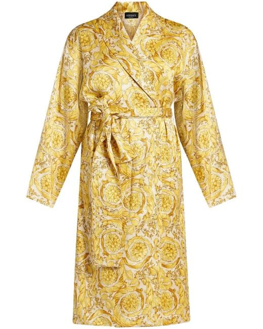 Versace Yellow Barocco-Print Silk-Satin Robe