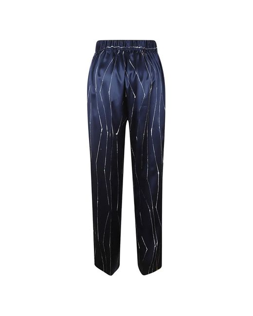 Kiton Blue Abstract-Print Silk Straight Trousers