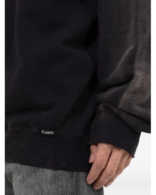 KAMIYA Black Henry Neck Distressed Sweatshirt for men