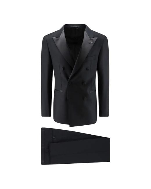 Tagliatore Black Double-Breasted Wool Tuxedo Blazer for men