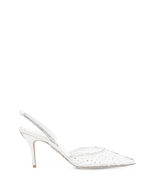 Rene Caovilla White Belle Crystal-Embellished Slingback Sandals