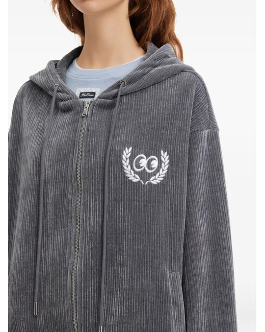 Mini Cream Gray Corduroy-Texture Zip-Up Hoodie