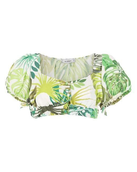 Amir Slama Green Palm Leaf Print Cropped Top