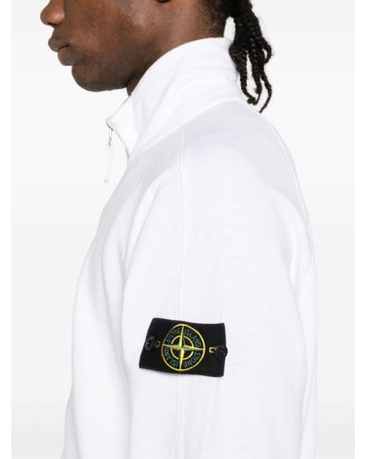 Stone Island White Compass-badge Zipped Jumper for men