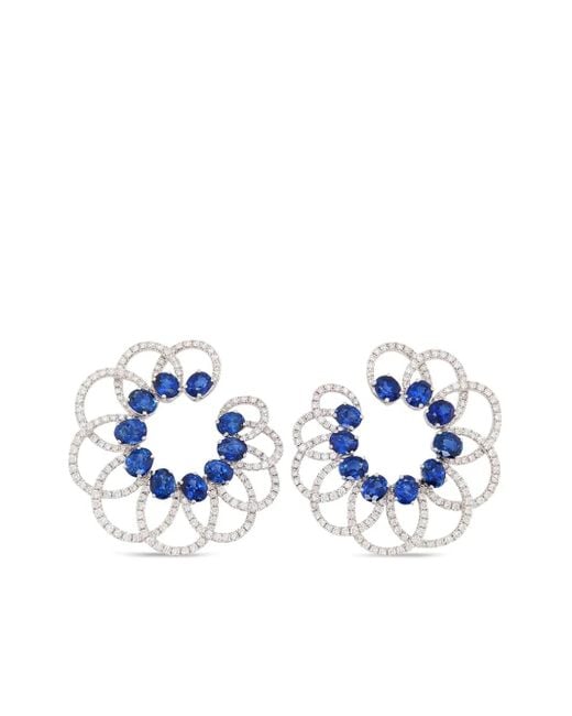 HYT Jewelry 18Kt Witgouden Oorbellen Met Saffier En Diamant in het Blue