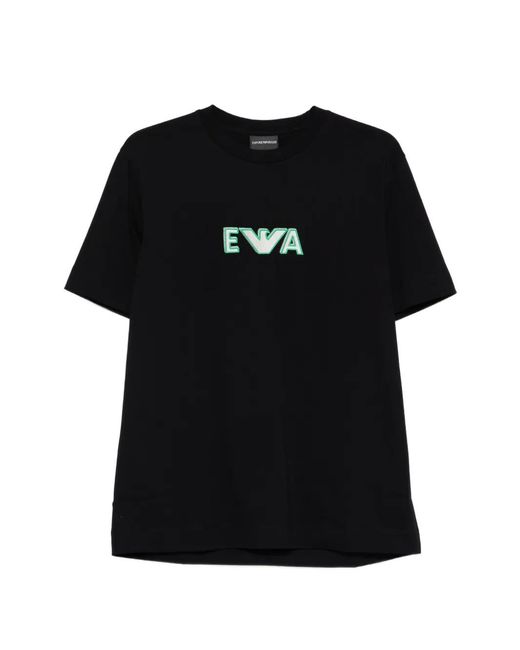 Emporio Armani Black Logo Embroidery Crew Neck T-Shirt for men