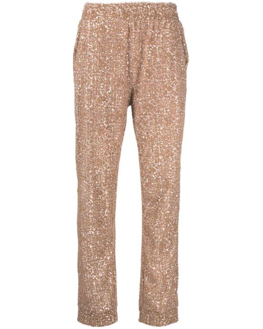 Pinko Synthetic High-waisted Sequin-embellished Trousers in Natural | Lyst