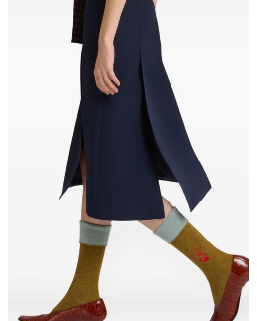 Marni Blue Deep Techno Wool Skirt With Pleats