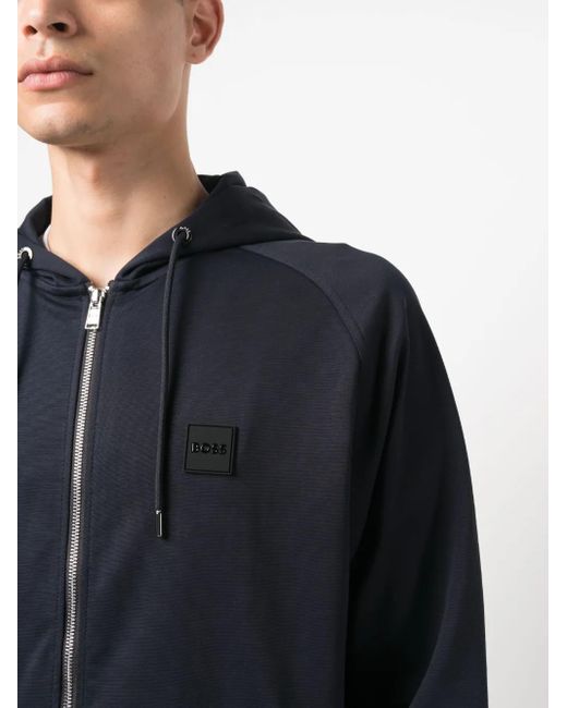 Boss Blue Logo-Patch Drawstring Hoodie for men