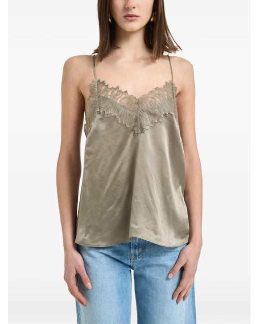 IRO Green Lace-Trim Satin Camisole Top
